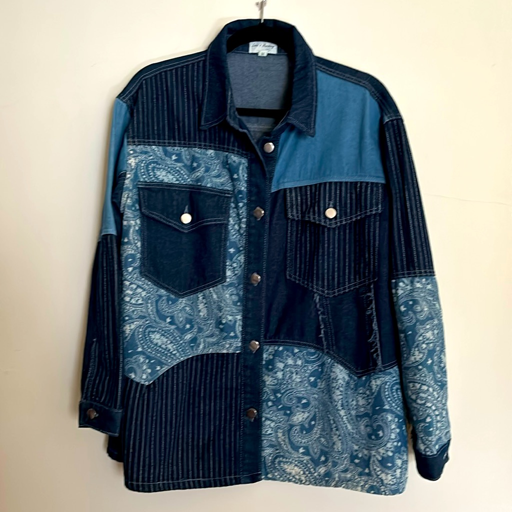 Love + Harmony Novelty Patchwork Denim Chore Coat, Barn Jacket - M